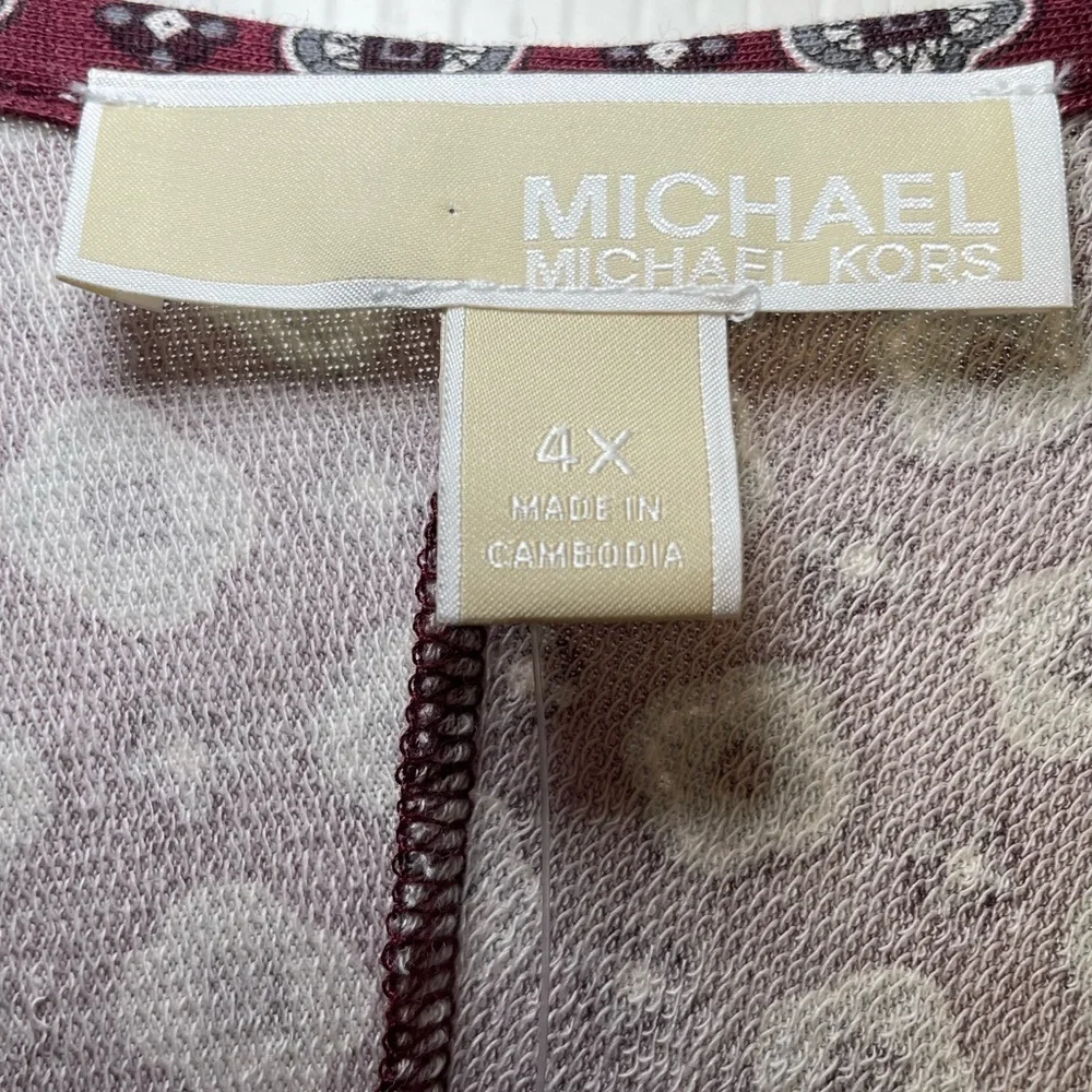 Michael by Michael Kors Burgundy Geometric Print V-Neck Long Sleeve Top sz 4X - Picture 9 of 10